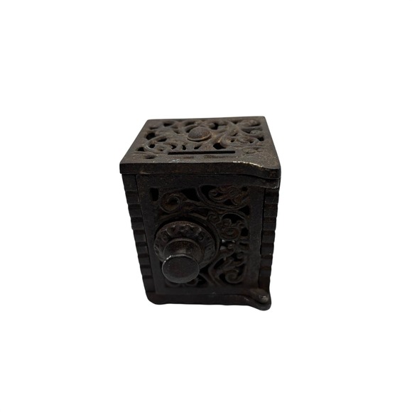 Kenton Other - Antique Cast Iron Kenton Combination Safe Bank Filigree Metal Coin Bank